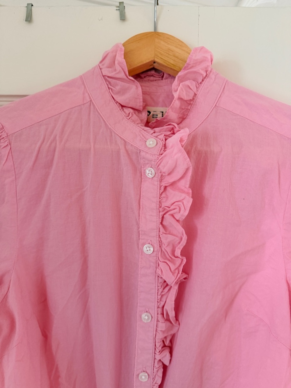 Boden Soft Pink Ruffle Collar Button-Up Blouse